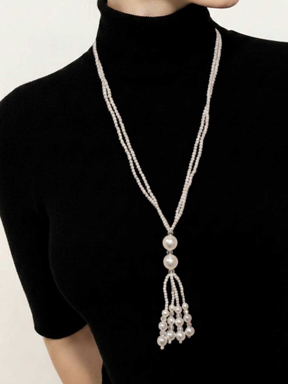 Pearl Tassel Necklace Double Strand Quiet Luxury Jewelry Elegant Long White Chic